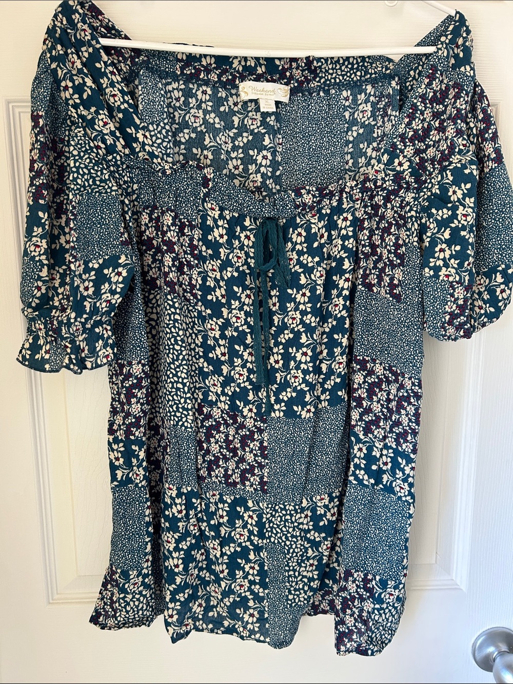 Boho Patchwork Floral blouse in Teal